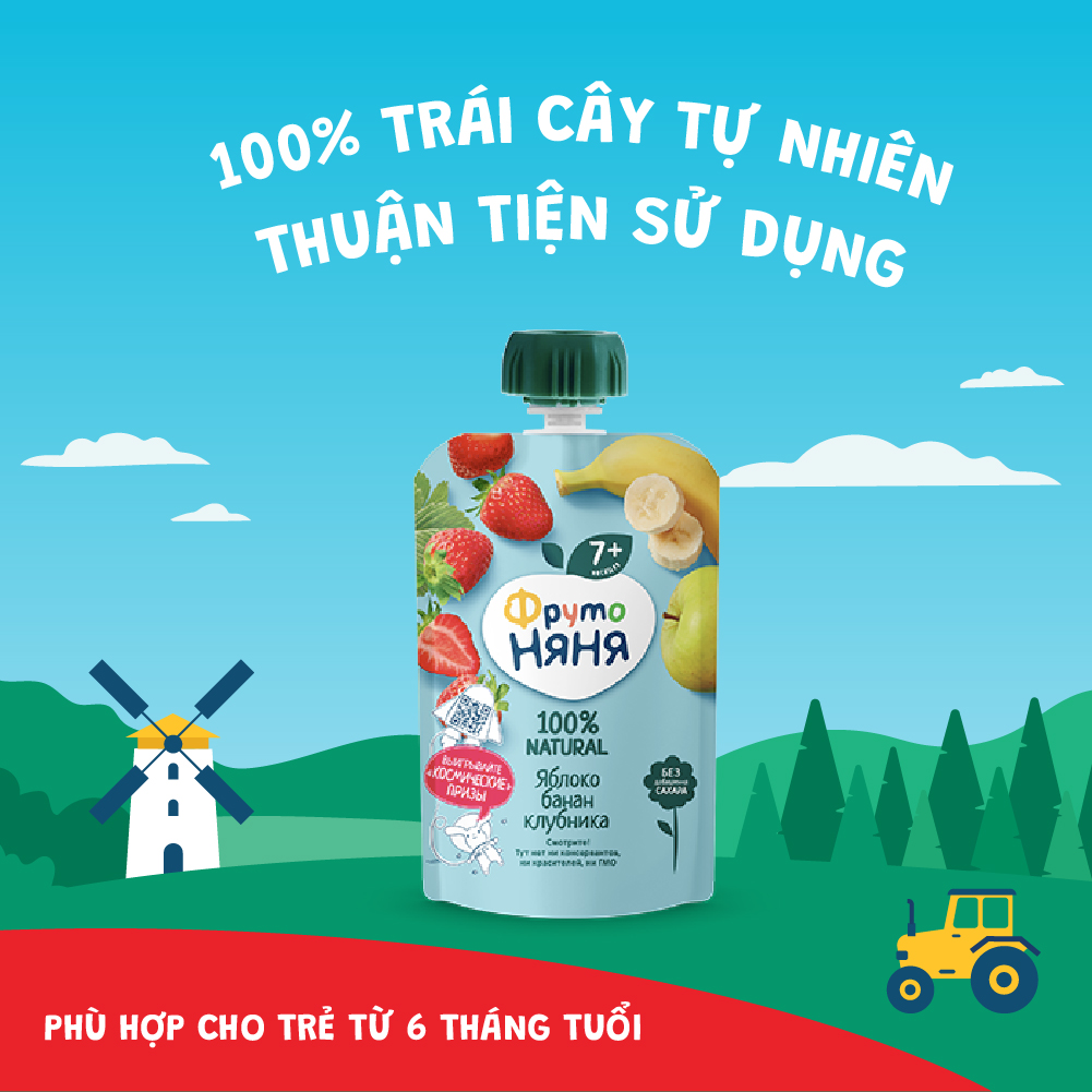 Trái cây nghiền vị táo, chuối và dâu tây Fruto Nyanya 90g