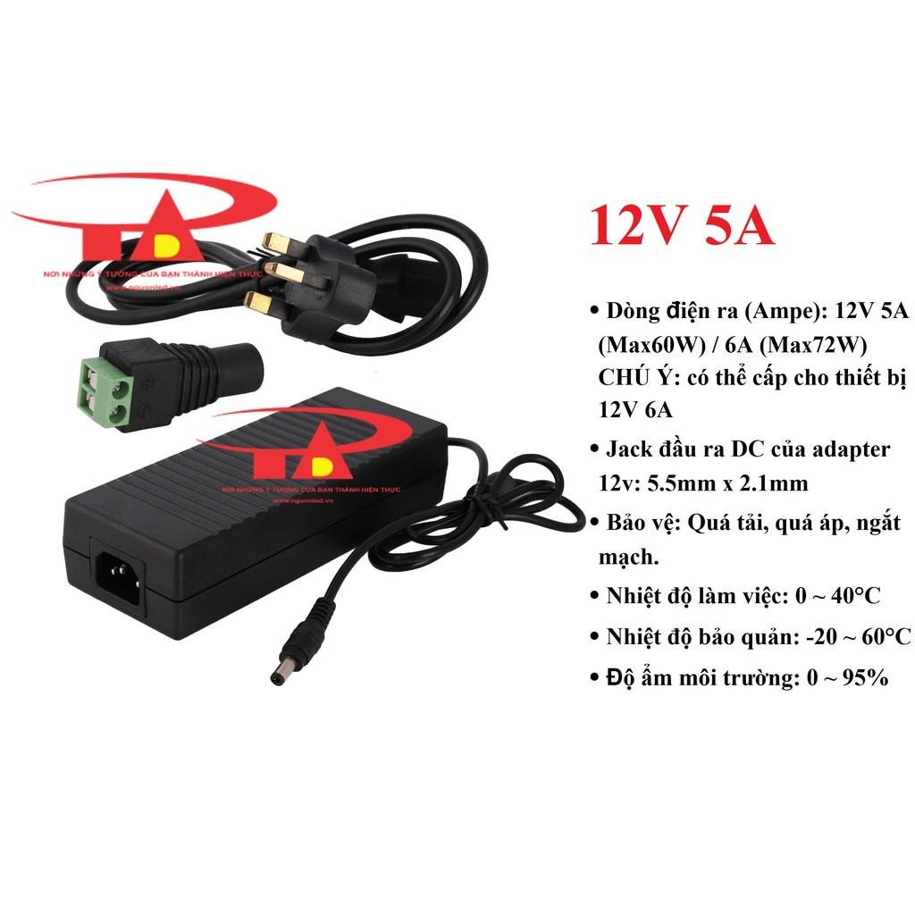 Bộ Combo 5 cái ADAPTER 12V 5A chất lượng, đủ ampe dùng cấp nguồn cho camera,đèn led...
