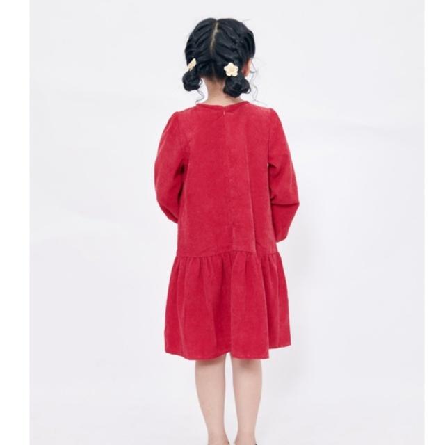Váy nhung bé gái 3-8 tuổi màu đỏ thêu thỏ và cành hoa, Đầm nhung cho bé hàng thiết kế chất liệu cao cấp