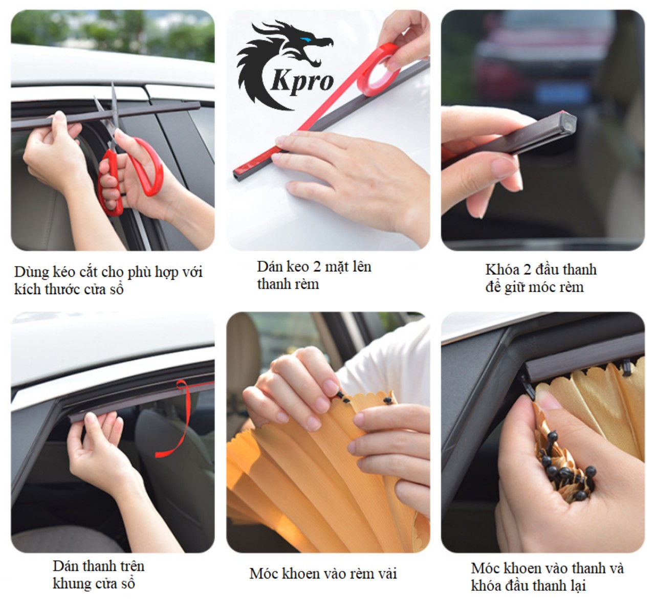 Bộ 4 rèm vải kéo che nắng ô tô, Tấm che nắng kính lái, Tấm che nắng cửa sổ - Hàng Kpro chất lượng cao