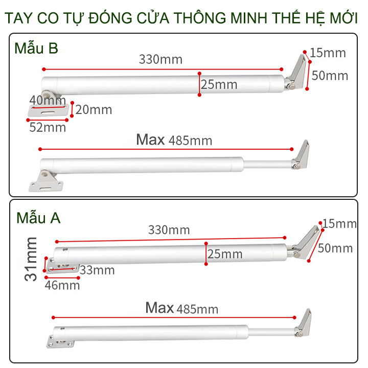 Tay co tự đóng cửa thế hệ mới, chịu tải trọng lên tới 30-80kg