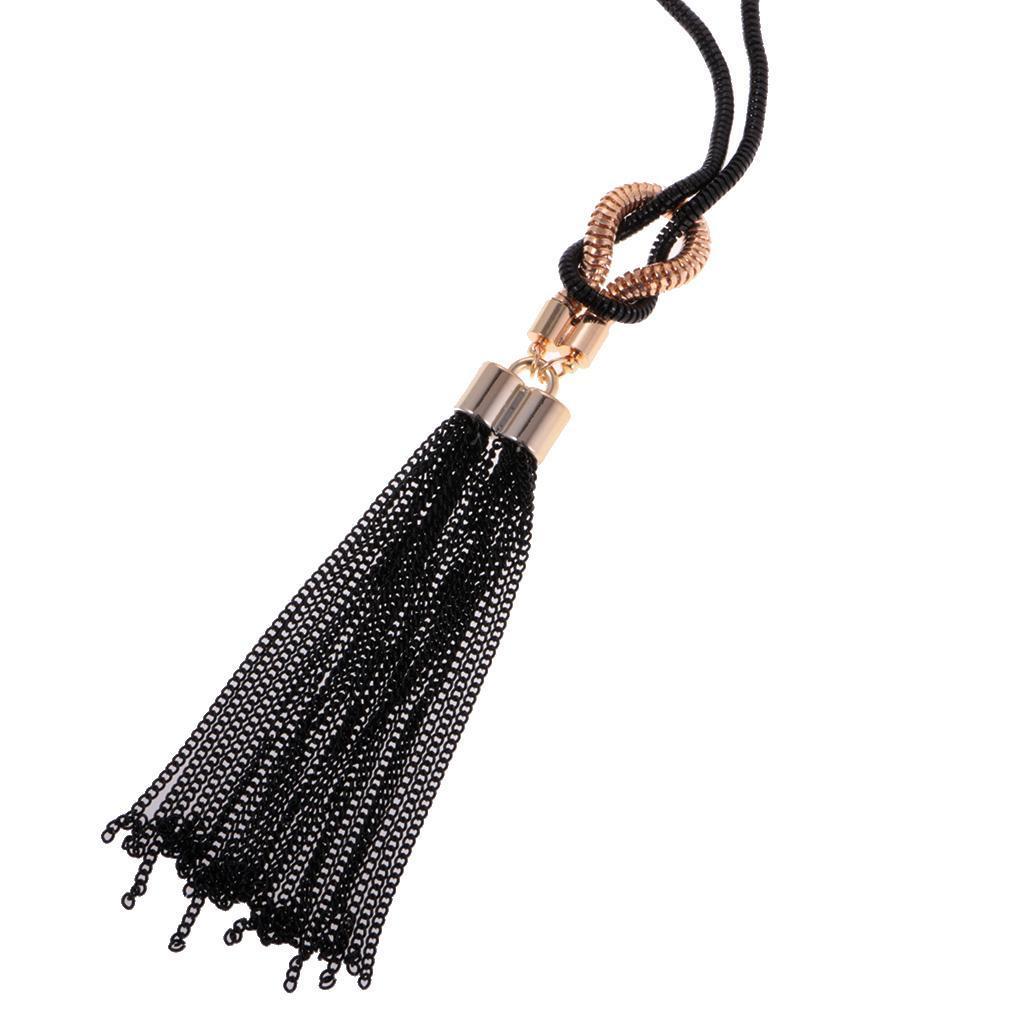 Fashion Tassel Pendant Statement Long Chain Sweater Necklace Jewelry Black