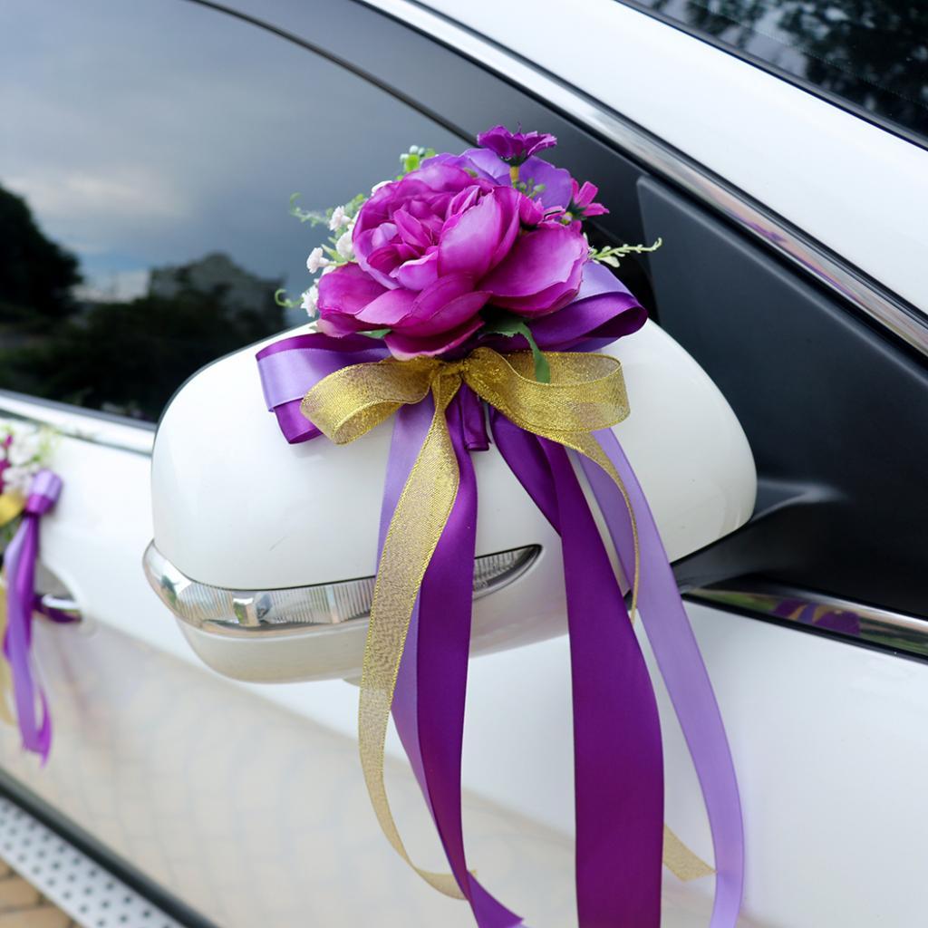 Wedding Party Car Flower and Ribbon Door Mirror Handle Decor Kit