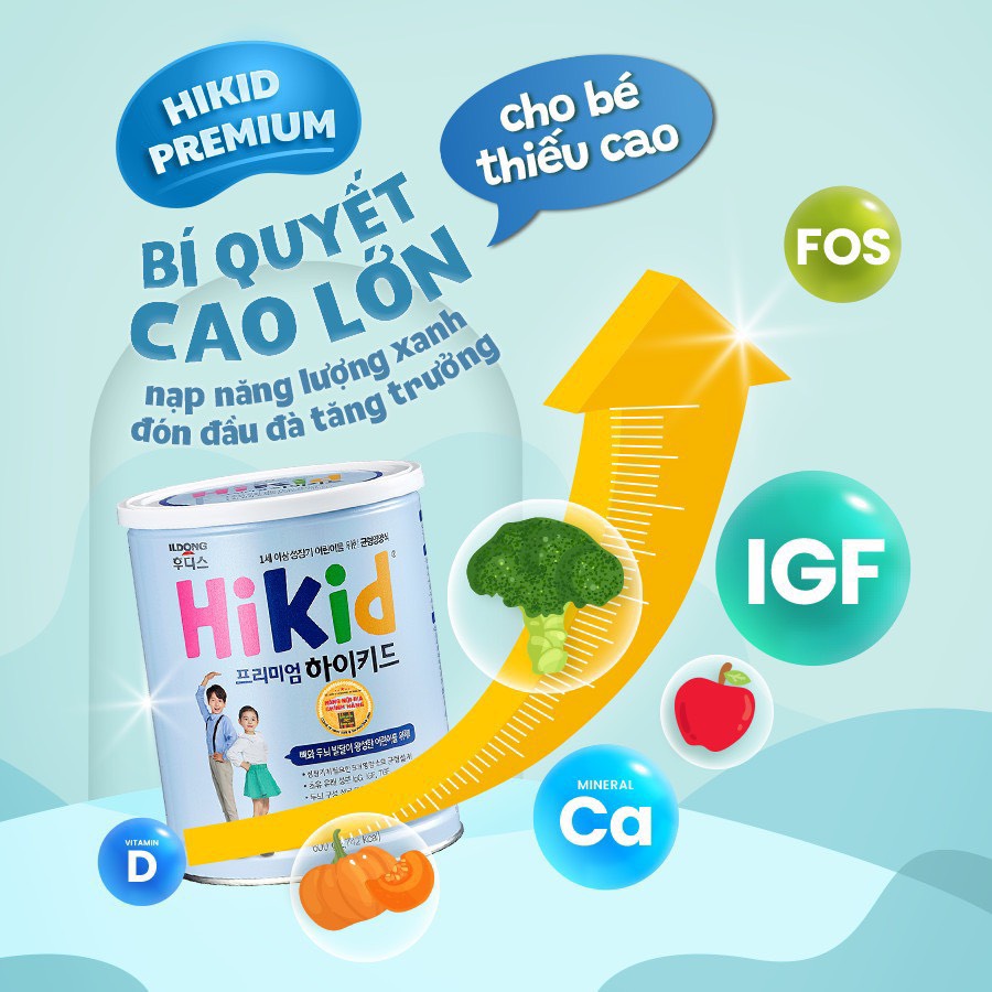 Bộ 2 Hộp Sữa Hikid Premium tăng trưởng chiếu cao tối đa - Hàng Nội địa Hàn