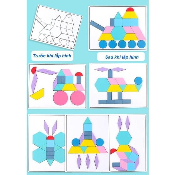 BỘ GHÉP HÌNH KHỐI SÁNG TẠO MONTESSORI FUN BOARD 180 MIẾNG GHÉP- Thẻ cán bóng kích thước to