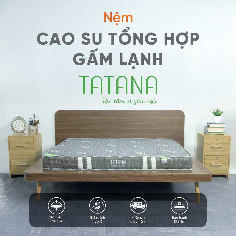 Nệm Cao Su Tổng Hợp Vải Gấm Lạnh Tatana Dạng Thẳng,  Nâng Đỡ Cơ Thể, Êm Ái , Bảo Hành 10 Năm – 160×200 – 12cm