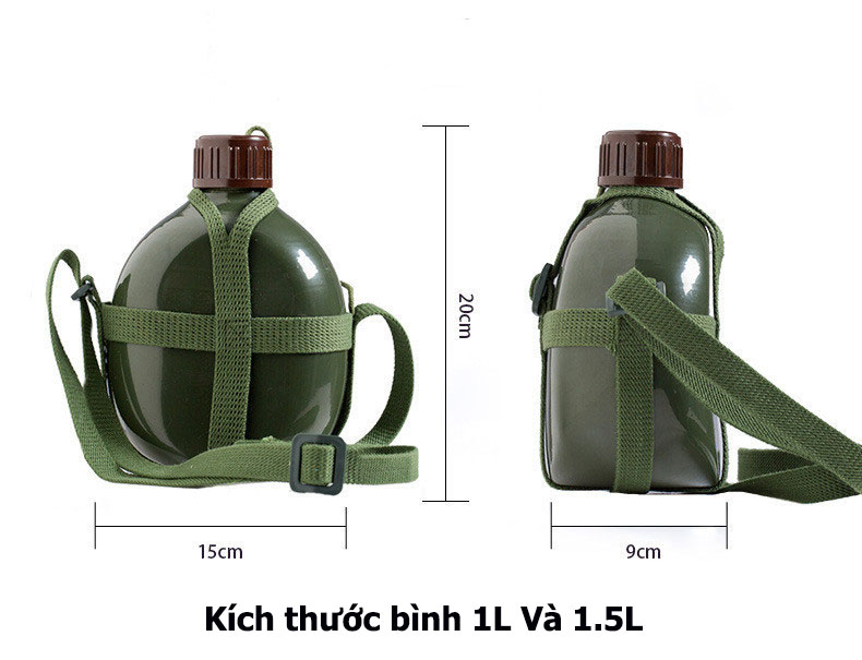 Bình Tông Nhôm Xanh Truyền Thống Đựng Nước Dung Tích 1,2L Tiện Dụng (Loại Cực Dày), Chất Liệu Vỏ Nhôm An Toàn Dây Đeo Tiện Dụng