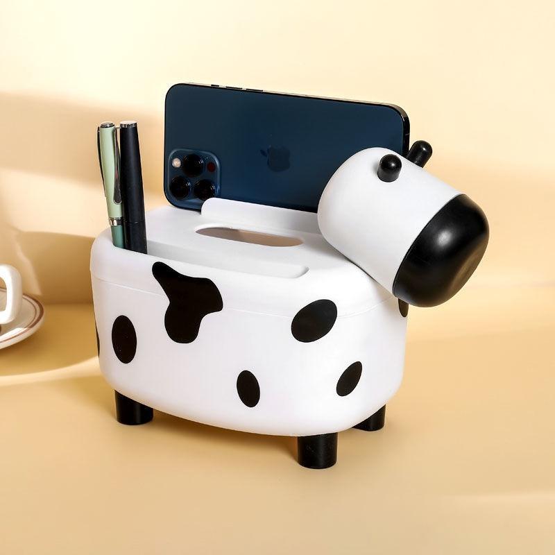 Hộp Đựng Giấy Ăn Khăn Giấy Kiêm Lọ Đựng Tăm Bò Sữa Decor Bàn Ăn Cute