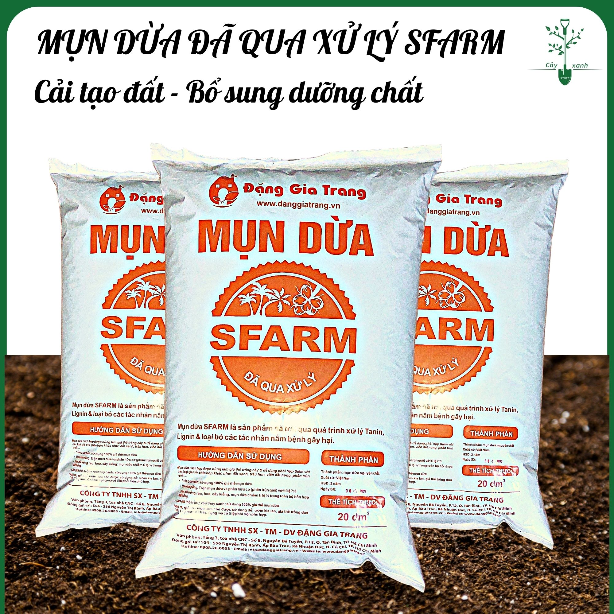 Mụn dừa đã qua xử lý SFARM  túi to 20DM3 - Sử dụng ngay, Cải tạo đất, Bổ sung dưỡng chất cho cây trồng- Cây Xanh Store