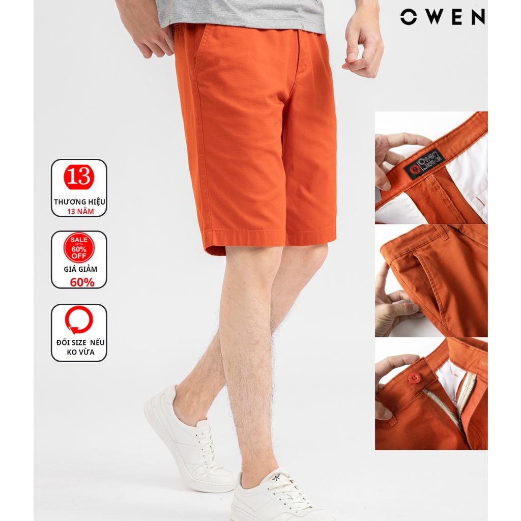 Quần short nam kaki Owen màu cam, chất liệu vải cotton cao cấp, co giãn, trẻ trung, dáng slimfit năng động