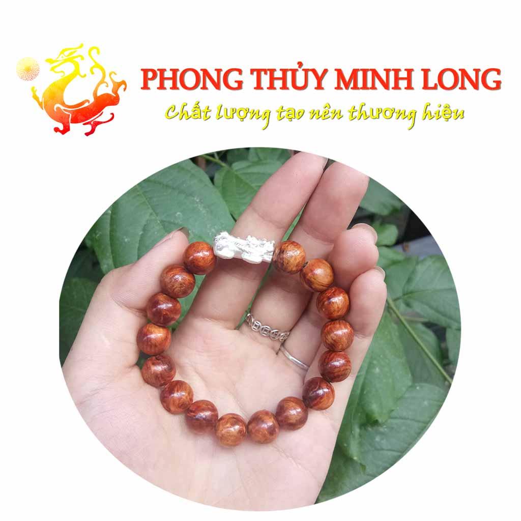 Vòng tay gỗ Huyết Long hạt tròn mix tỳ hưu bạc loại hàng thân gỗ huyết long