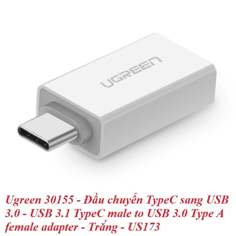 Ugreen UG30155US173TK Màu Trắng Đầu chuyển đổi TYPE C sang USB 3.0 vỏ nhựa ABS - HÀNG CHÍNH HÃNG