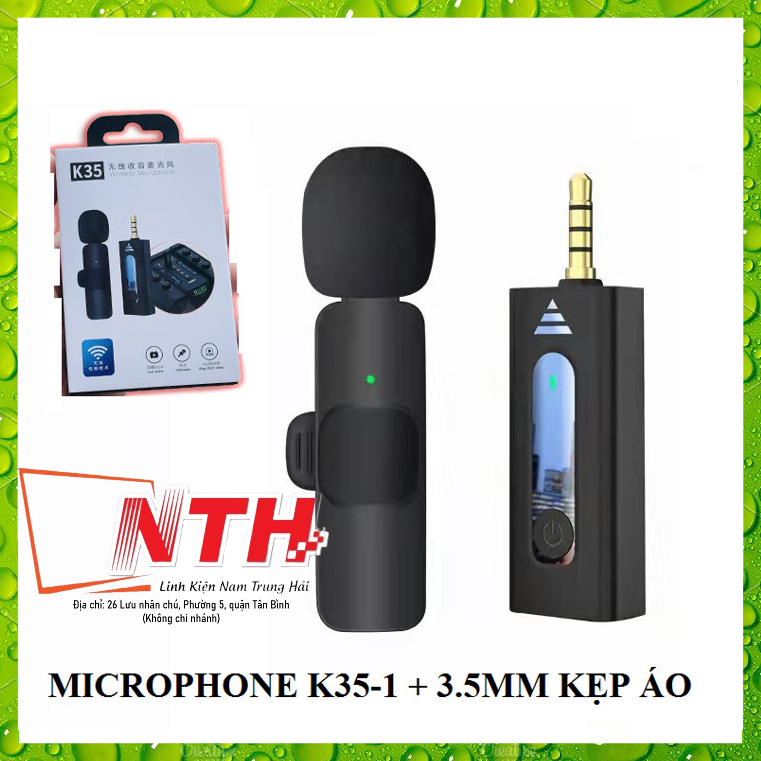 Micro thu âm không dây cài áo K35-1 khử tiếng ồn để livestream phát trực tiếp quay video cổng jack 3.5mm