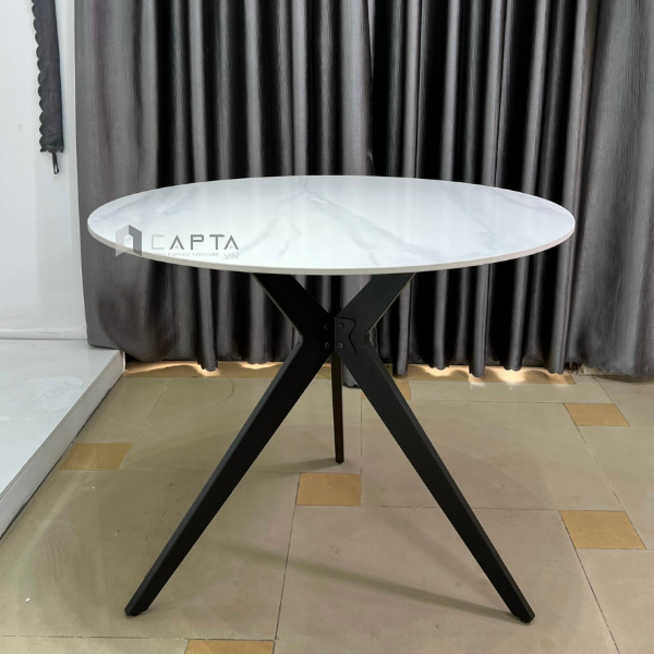 Bàn tiếp khách văn phòng Bàn ăn tròn nhỏ gọn mặt đá 3 chân sắt sơn tĩnh điện đen TE1539-08E