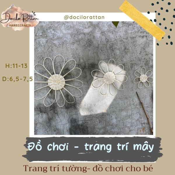 Set 3 bông hoa bằng mây trang trí- Đồ mây decor trang trí treo tường, trang trí nhà cửa, hoa trang trí tường quán cà phê