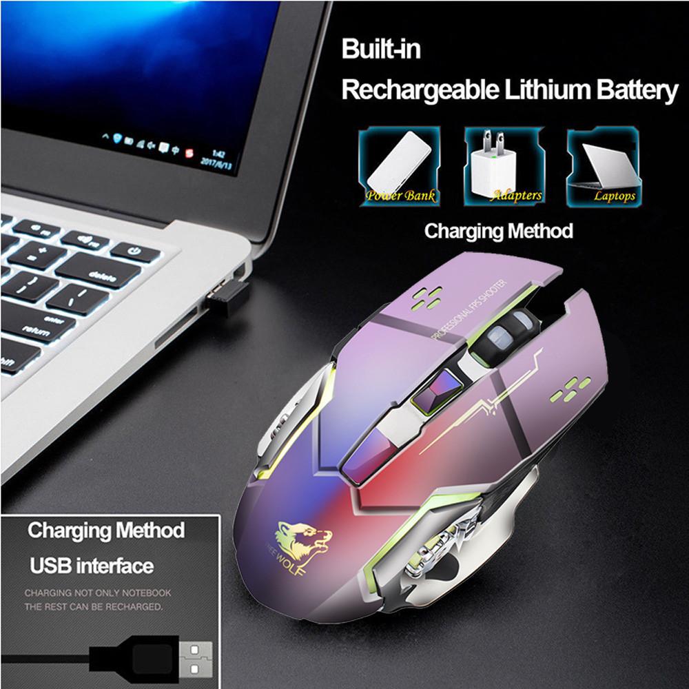 Mới 2400DPI Chuột Sạc X8 Không Dây Silicon LED Backlit Quang USB Ergonomic Chuột Chơi Game Thở Dạ Quang Ánh Sáng