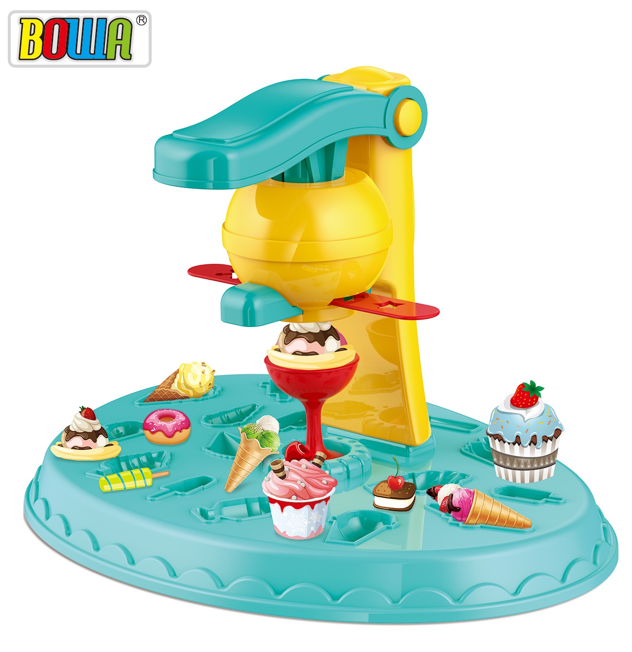 Bộ Đồ Chơi Đất Sét 21 Chi Tiết Chủ Đề Máy Làm Kem - Ice Cream maker Color Dough Set Bowa 8739