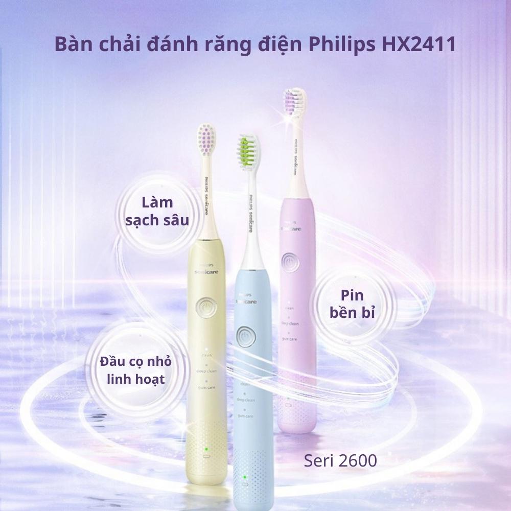 Bàn chải đánh răng điện Philips HX2411 với 3 chế độ làm sạch - Hàng nhập khẩu