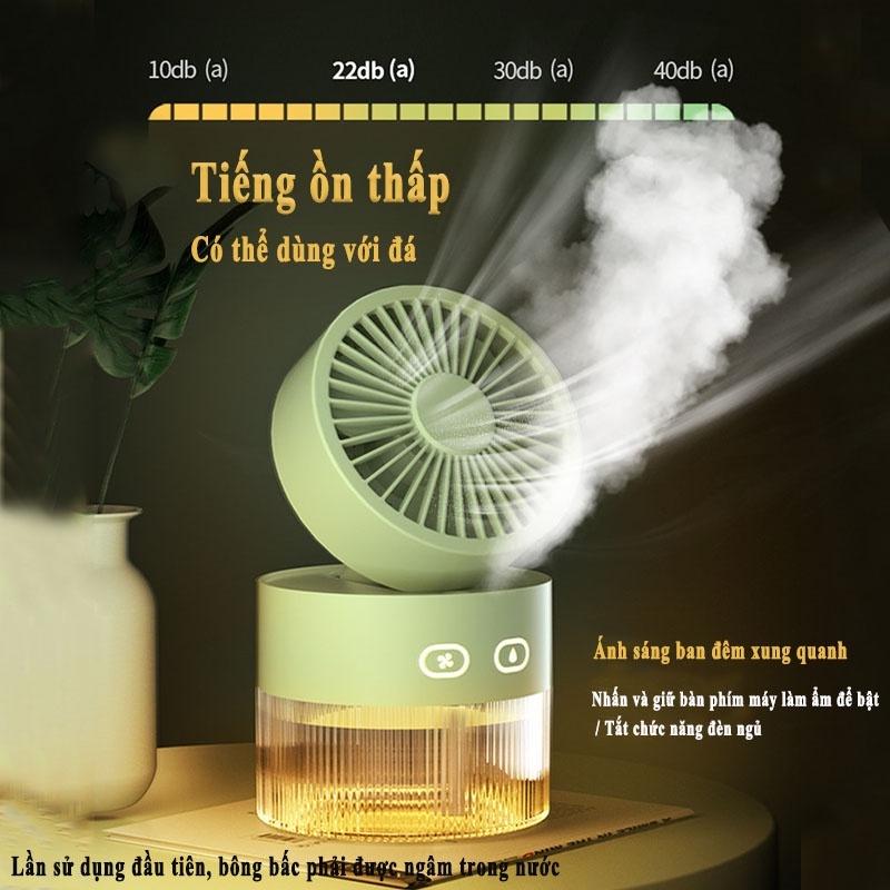 Máy phun sương Quạt mini hơi nước tích điện để bàn phun sương 3 tốc độ gió, cổng sạc USB, xoay 120 độ, có đèn led,dung t