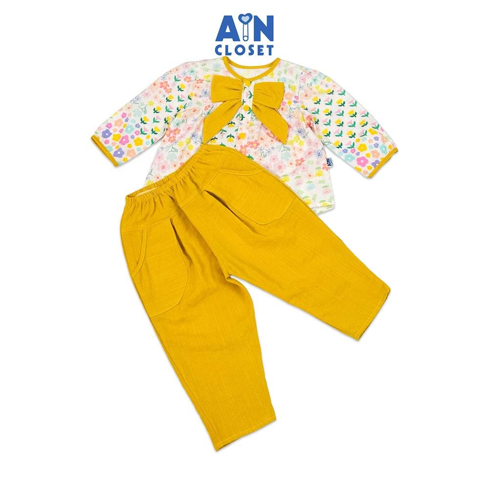 Bộ quần áo Dài bé gái họa tiết Hoa Nơ Vàng cotton - AICDBGDTRWZZ - AIN Closet