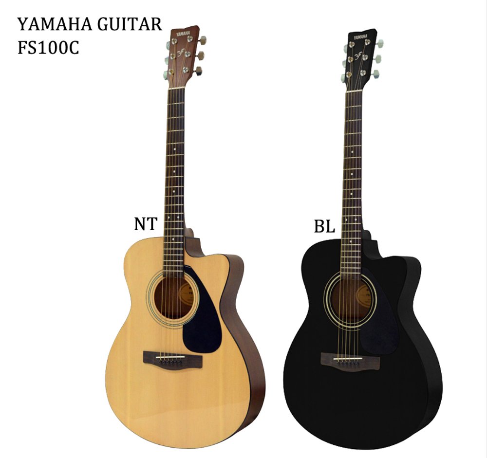 Đàn Guitar Acoustic, Guitar thùng - Yamaha FS100C - Black, dáng hòa nhạc Cutaway, mặt đàn gỗ vân sam - Hàng chính hãng