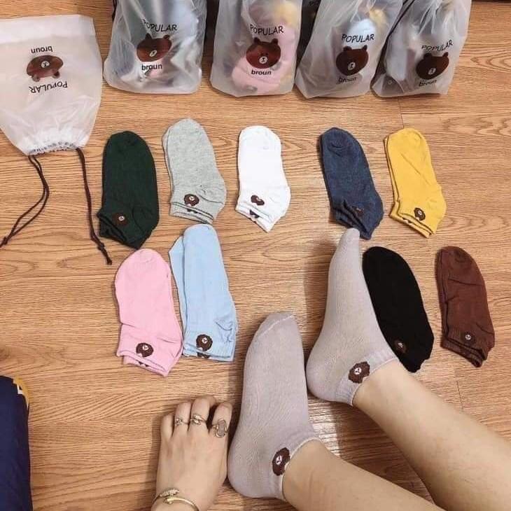 Sét 10 đôi tất gấu loại cổ ngắn dành cho nữ co giãn tốt khử mùi kháng khuẩn TG01