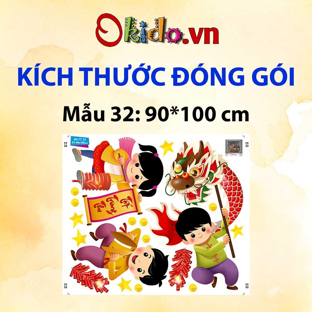 DECAL TRANG TRÍ TẾT TRUNG THU 2021 BÉ MÚA RỒNG ĐÓN CHỊ HẰNG