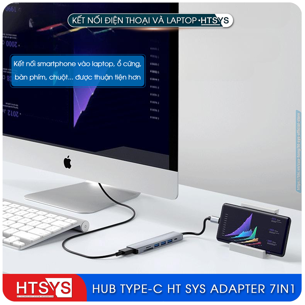 Hub Type C HT SYS 7 in 1 To HDMI, USB 3.0, SD, TF, USB C, PD 100W - Hàng Chính Hãng