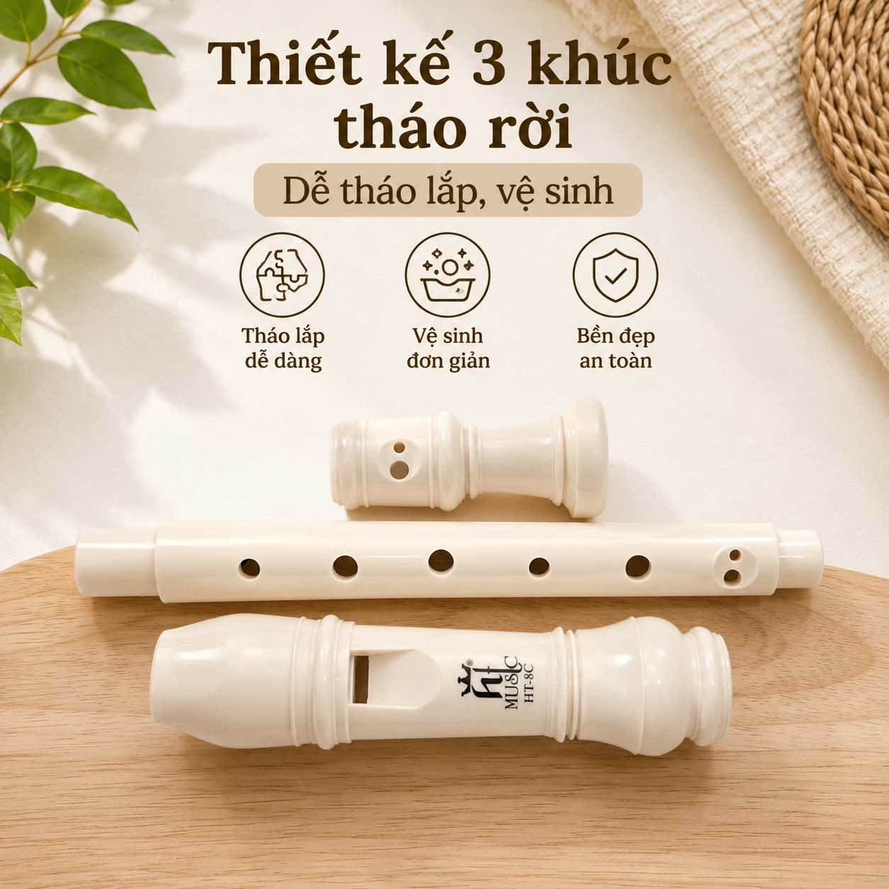 Sáo Recorder Soprano HT Music HT-8C Baroque 8 Lỗ Nhựa ABS Cao Cấp Kèm Túi Và Cây Vệ Sinh