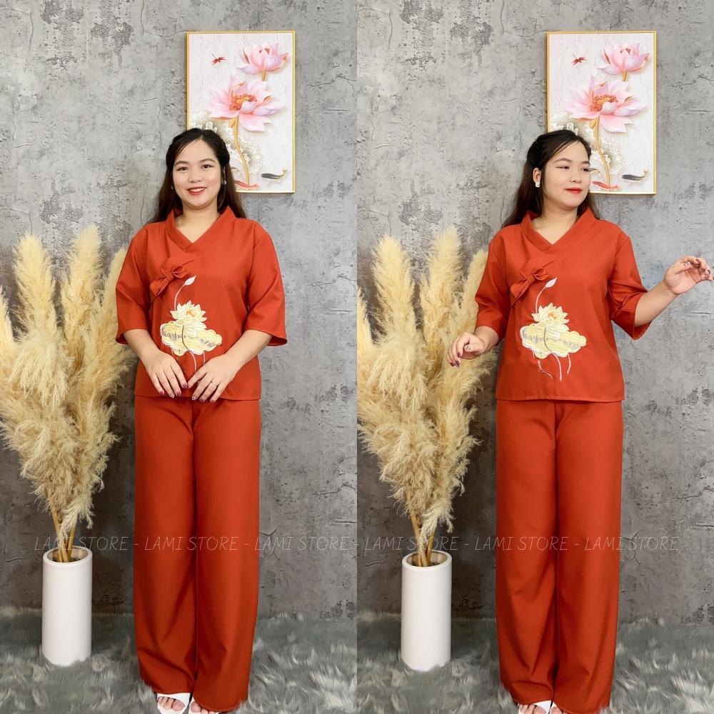 Đồ lam đi chùa nữ bộ đi lễ pháp phục đi chùa lụa tay xòe thêu hoa sen đẹp thiết kế cao cấp trang nhã LAMI STORE V6