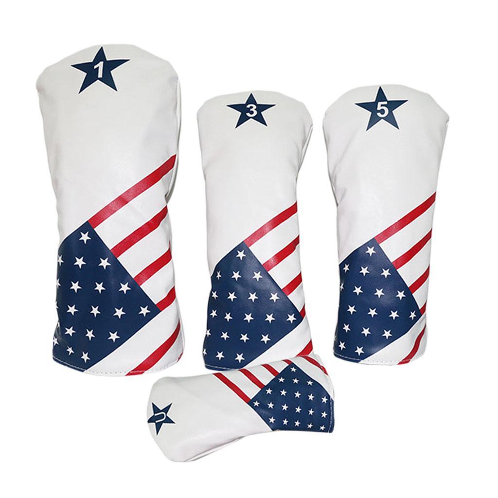 4pcs Durable Golf Wood Head Cover PU Fairway Utility Woods Driver Club Headcover