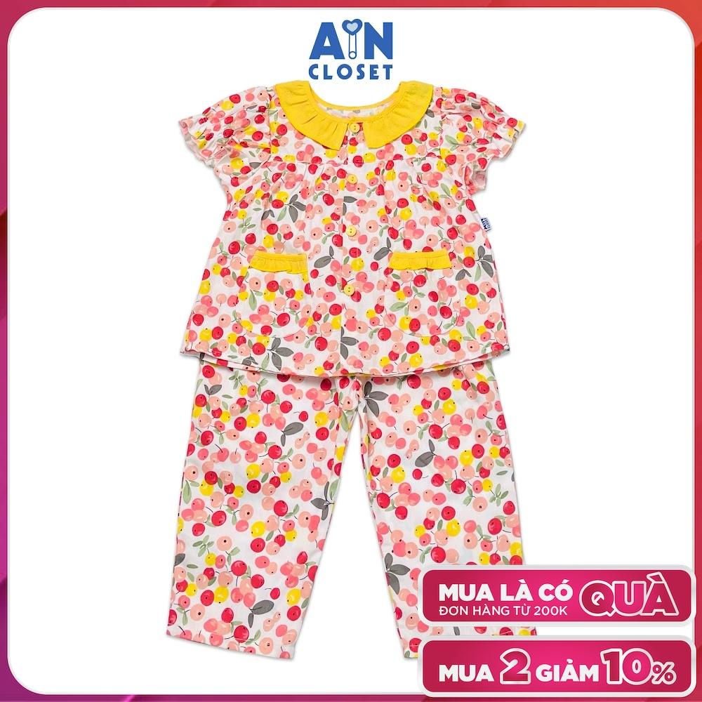 Bộ quần áo dài tay ngắn bé gái họa tiết Cà Chua Cherry cổ vàng cotton - AICDBGSCJMCO - AIN Closet