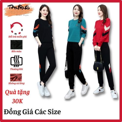 Bộ Thể Thao Tay Dài Nữ, Thun Cotton TAURUS FASHION, Áo Bo Gấu Giấu bụng, Che Khuyết Điểm, Tôn Dáng.