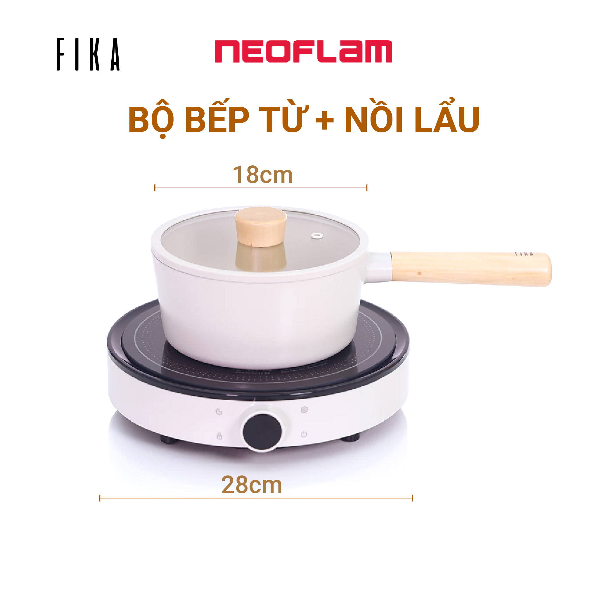 Bộ đôi nồi sâu, quánh 18cm & bếp từ đơn Fika Neoflam Hàn Quốc. Hàng có sẵn, giao ngay