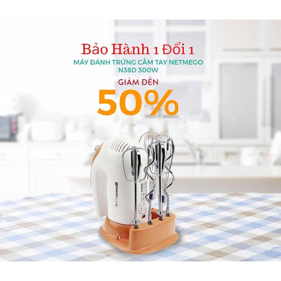 Máy đánh trứng cầm tay, Máy Đánh Trứng Netmego N38D-534 300W. Máy Đánh Trứng Nhào Bột Cầm Tay Đa năng Netmego N38D-534