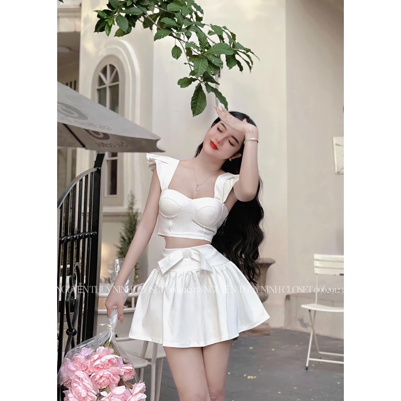 Set Đầm Cup Ngực Tay Bèo Cánh Tiên Mix Chân Váy Ngắn Hàng 2 Lớp