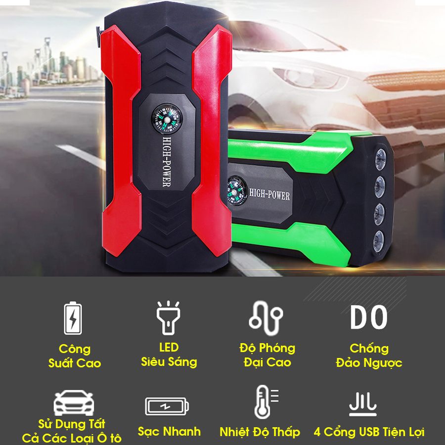 Bộ Kích Sạc Ắc Quy, Ắc Quy Ô Tô, Cứu Hộ Ô Tô STEEL MATE, Bộ Sạc Bình Ắc Quy 20.000mAh tích hợp sạc dự phòng, đèn LED cảnh báo, Búa Thoát Hiểm Ô tô, Tích Hợp La Bàn, Nhỏ Gọn, Tiện Lợi - Car50