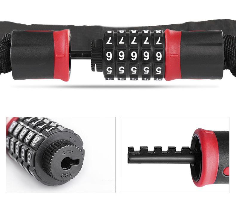 Khóa Xe Máy Xe Đạp Dây Xích Mật Mã 5 Số Chống Trộm, Chống Cắt Cao Cấp
