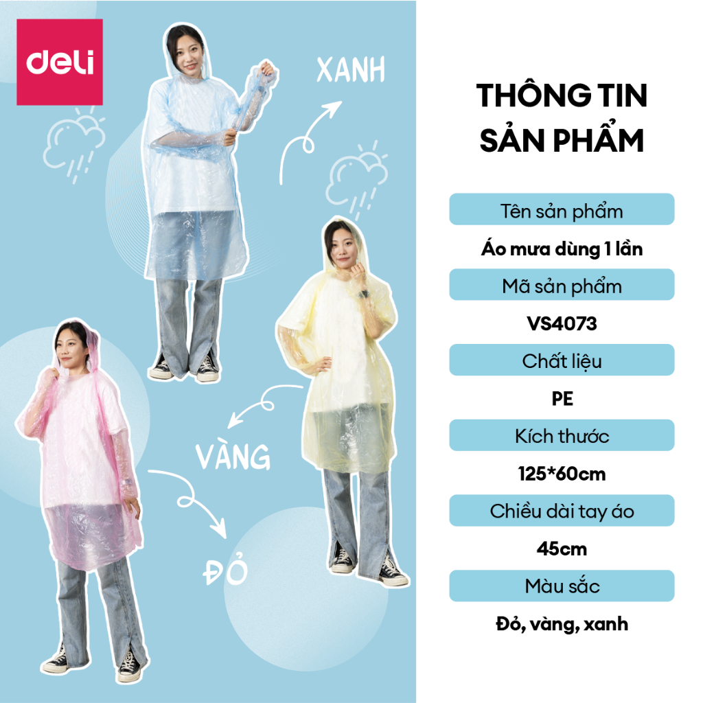 Áo Mưa Giấy Nhiều Màu Siêu Dai Deli- Có Thể Sử Dụng Nhiều Lần Chống Thấm Khi Đi Mưa, Đi Phượt