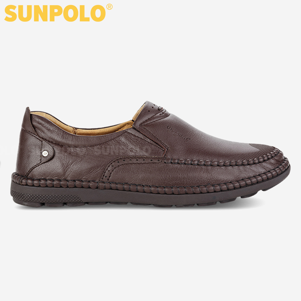Giày mọi nam da bò đế cao su mũi tròn SUNPOLO MOI011
