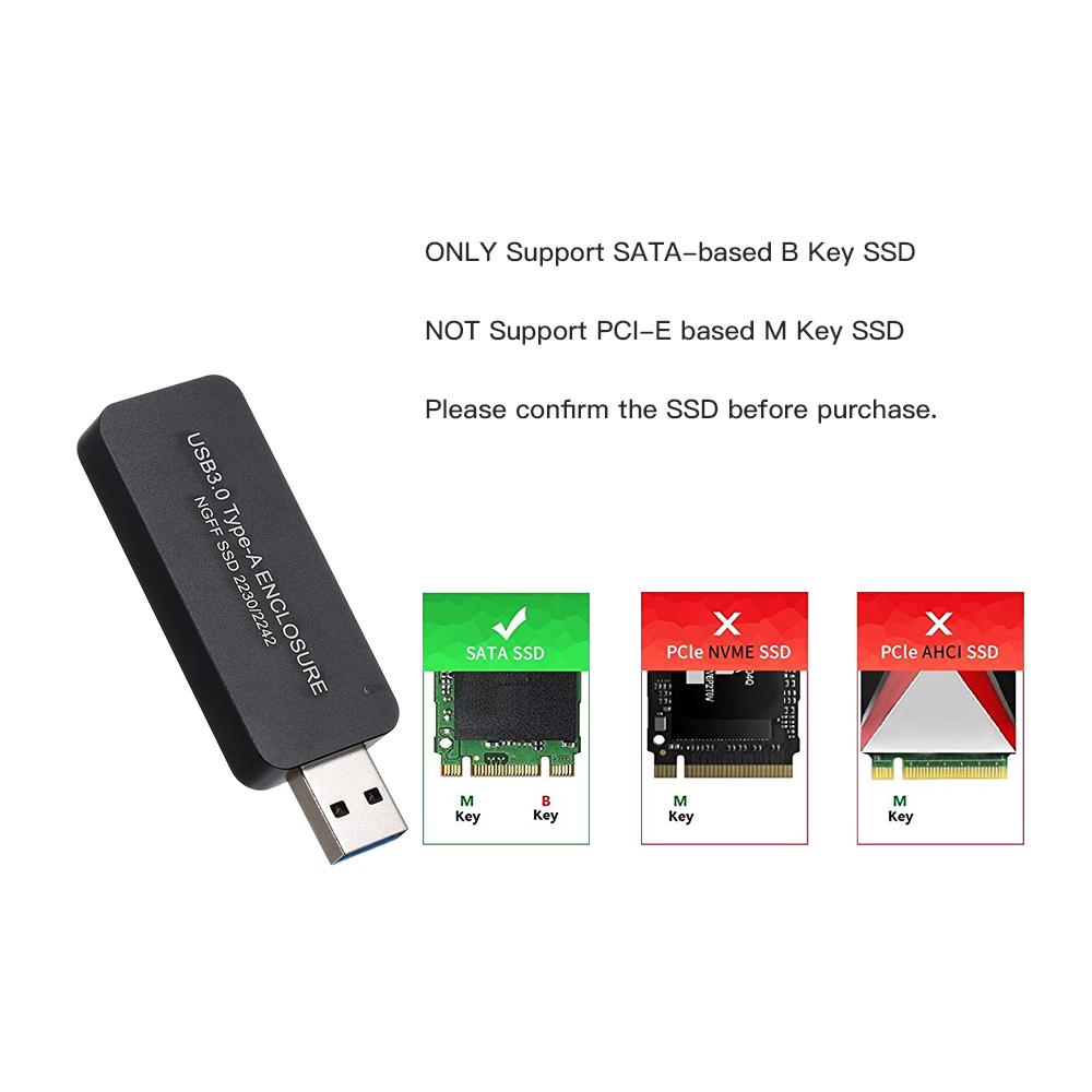 Cổng USB M.2 NGFF SSD 2230/2242 USB3.0 Type-A di động, vỏ bọc SATA SSD, tốc độ cao