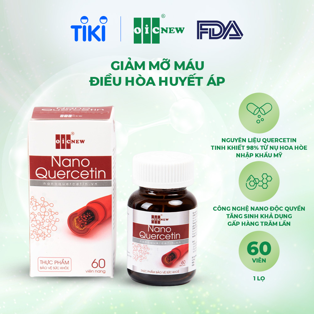 Viên Uống Nano Quercetin OIC New Tinh Chất Sắc Tố Hoa Hòe Điều Hòa Huyết Áp và Mỡ Máu Lọ 60 Viên