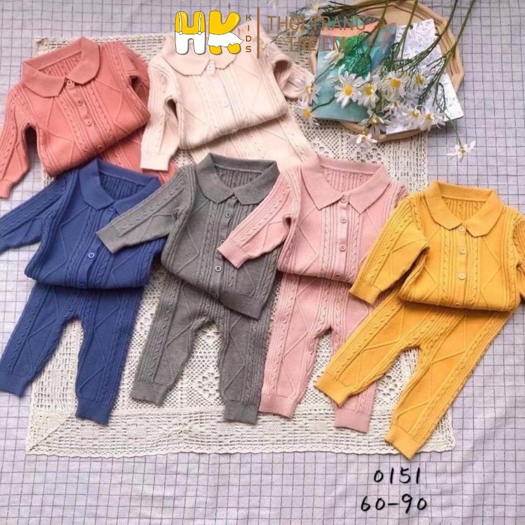 Bộ len cho bé kiểu POLO cài cúc, chất len 2 lớp cao cấp mềm mịn, 6 màu cho bé trai-gái SZ 5-13kg - HK KIDS (0151-0157)