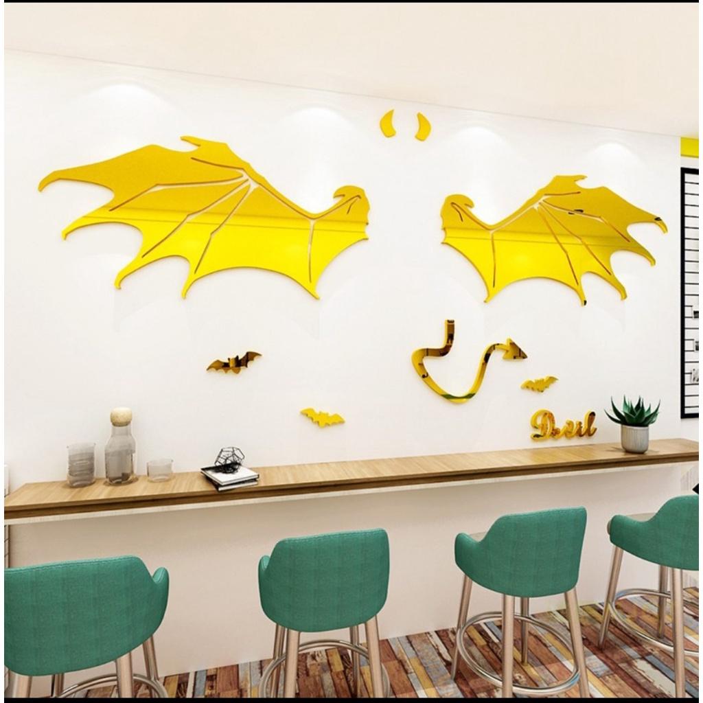Tranh dán tường mica 3D hình cánh thiên thần nhiều màu, phù hợp decor quán ăn, selfi, trang trí phòng ngủ