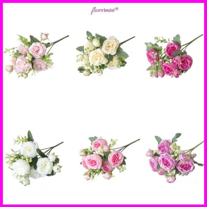 bó hoa hồng Juliet lụa cao cấp 5 bông 4 nụ kèm quả điểm trang trí phòng khách, cửa hàng siêu đẹp  Flowermini HH-504