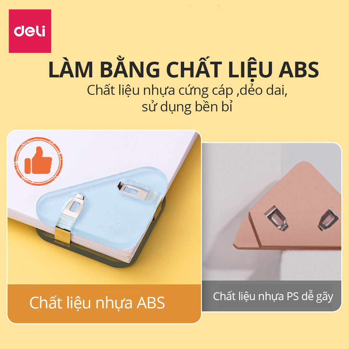 Set 4 kẹp giấy, kẹp đánh dấu trang sách, kẹp hồ sơ tài liệu tam giác bằng nhựa Deli thiết kế dễ thương màu pastel