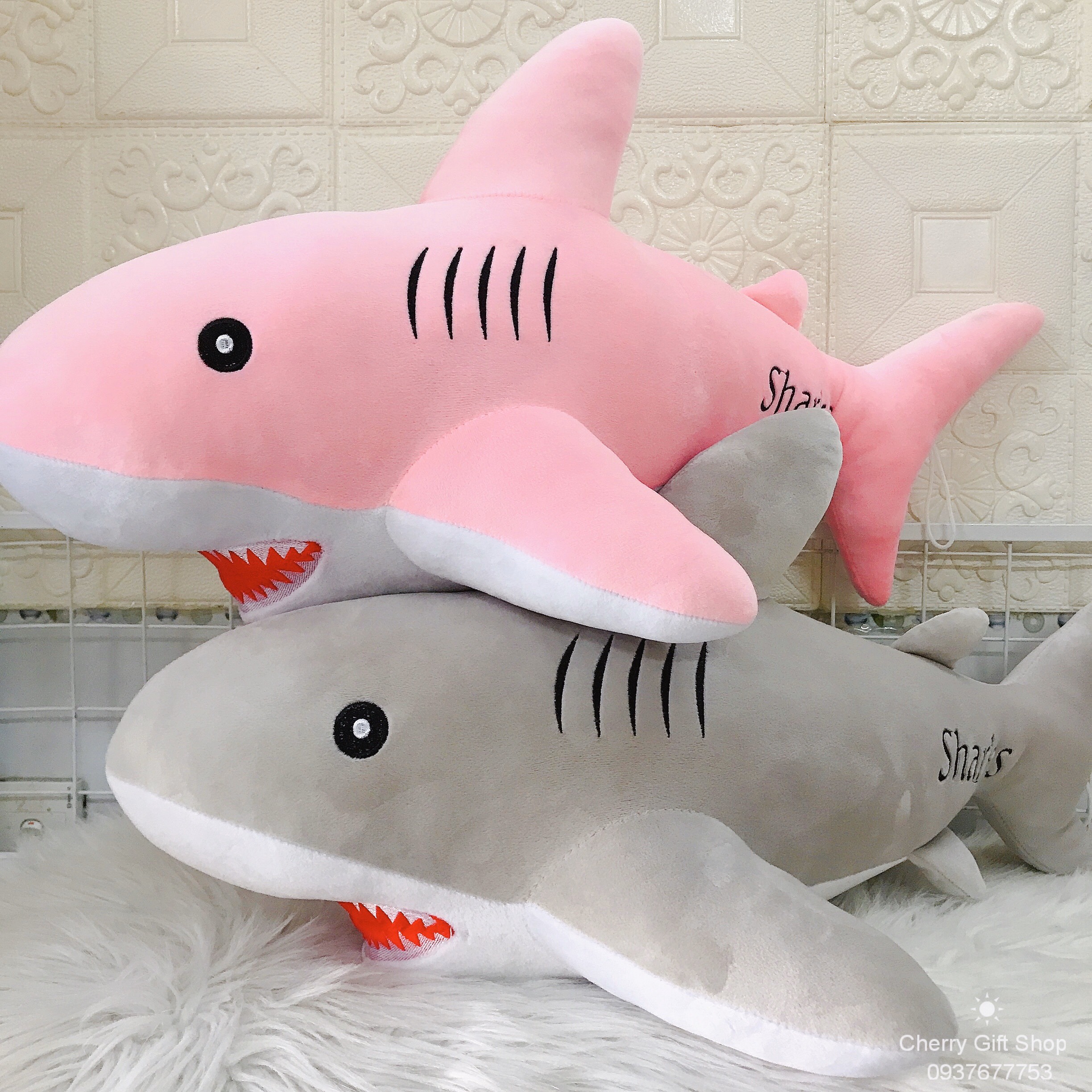 Gấu Bông Cá Mập Baby Shark Size 60cm Vải Thun Nhung 4 Chiều Cực Xịn - Ảnh Thật Shop Chụp