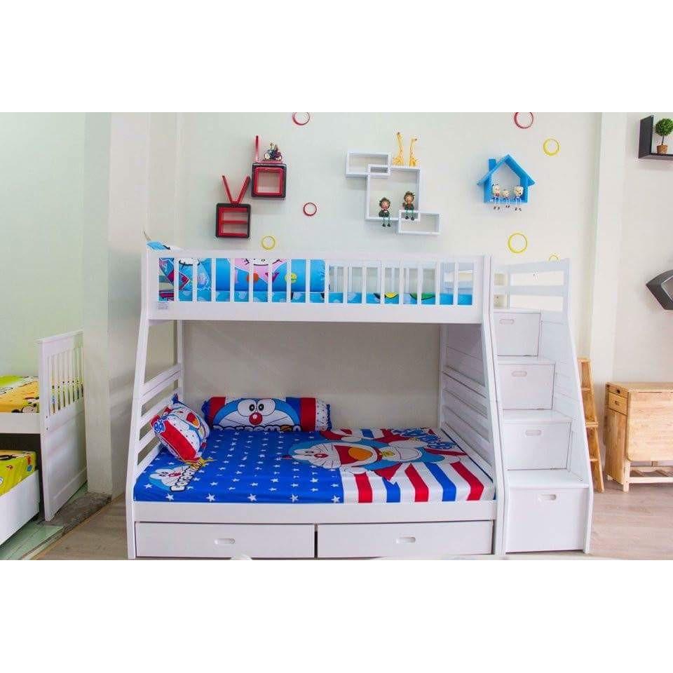 Giường 2 Tầng Cao Cấp Gỗ Tự Nhiên -Trắng