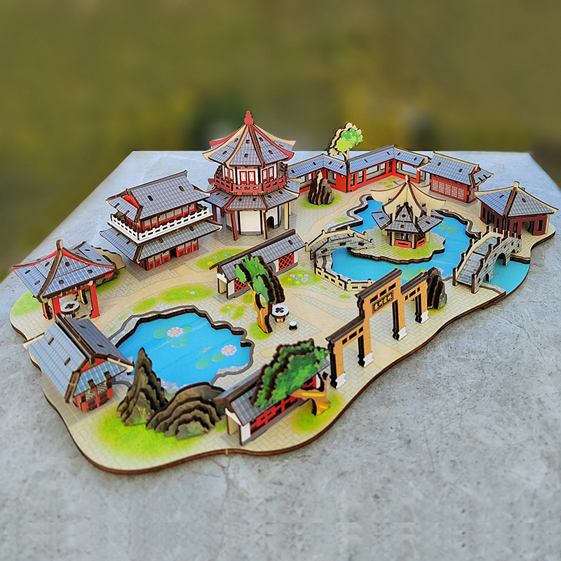 Đồ chơi lắp ghép gỗ 3D Mô hình Garden of Suzhou Nhà vườn Tô châu HZ01 Laser Kèm đèn LED