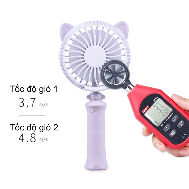 Quạt Cầm Tay Sạc Điện USB Dáng Con Mèo Có Đèn LED Đổi Màu Đặt Được Trên Bàn Bởi Đế Nhựa